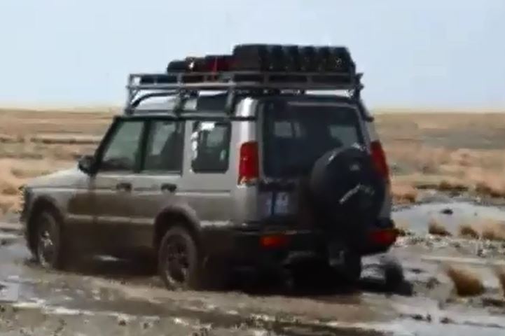 Crossing the very wet Makgadigadi Pans in 2006