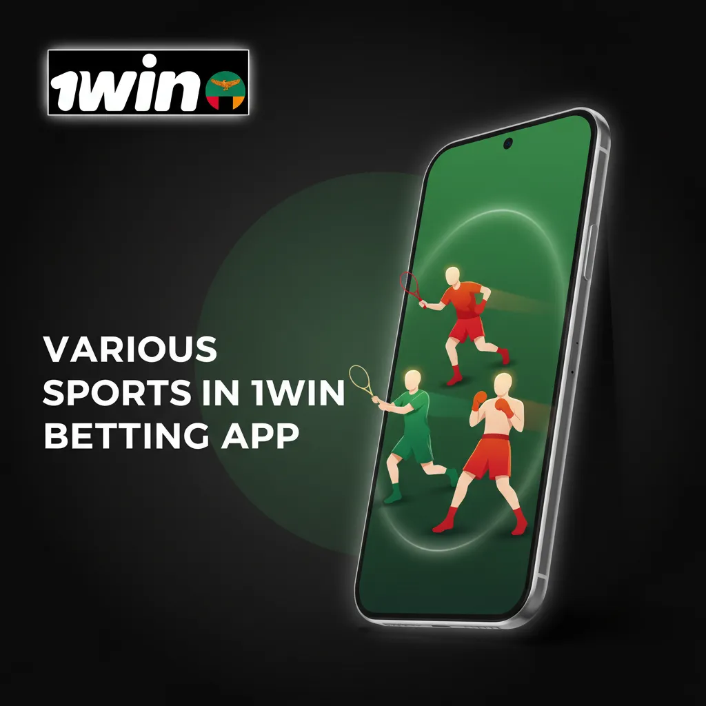 Collage of football, basketball, tennis, cricket, rugby, MMA, boxing, table tennis, and Dota 2, CS2, LoL in 1win app.